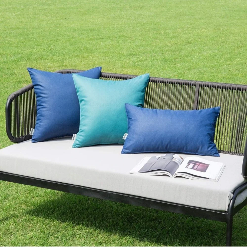 Luxury Home | Chic Navy Blue Outdoor Water Resistant Lumbar Throw Pillow Covers